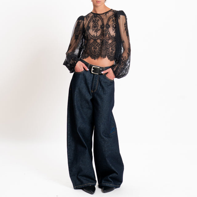 Tensione in-Blusa in pizzo manica palloncino - nero