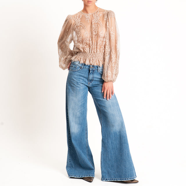 Tensione in-Blusa in pizzo bottone dietro - beige