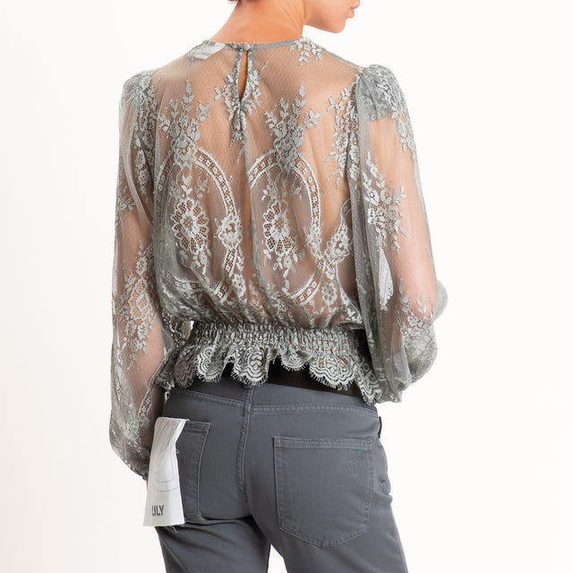 Tensione in-Blusa in pizzo bottone dietro - grigio