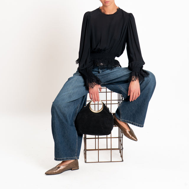 Tensione in-Blusa con pizzo elastico - Nero