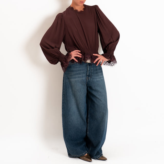 Tensione in-Blusa con pizzo elastico - prugna