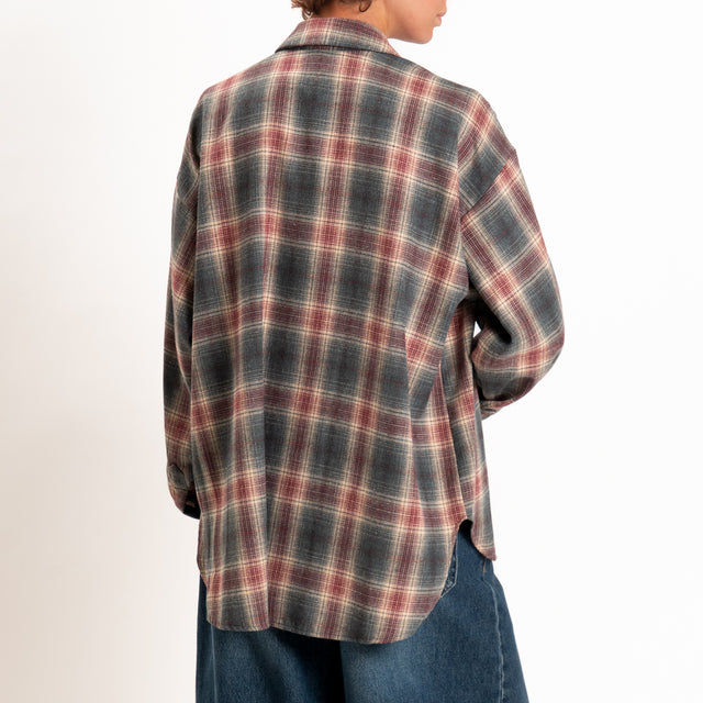 Tensione in-Camicia check over in flanella - piombo/rosso
