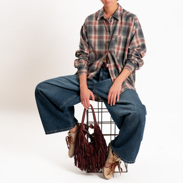 Tensione in-Camicia check over in flanella - piombo/rosso