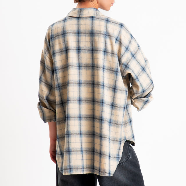 Tensione in-Camicia check over in flanella - beige/blu