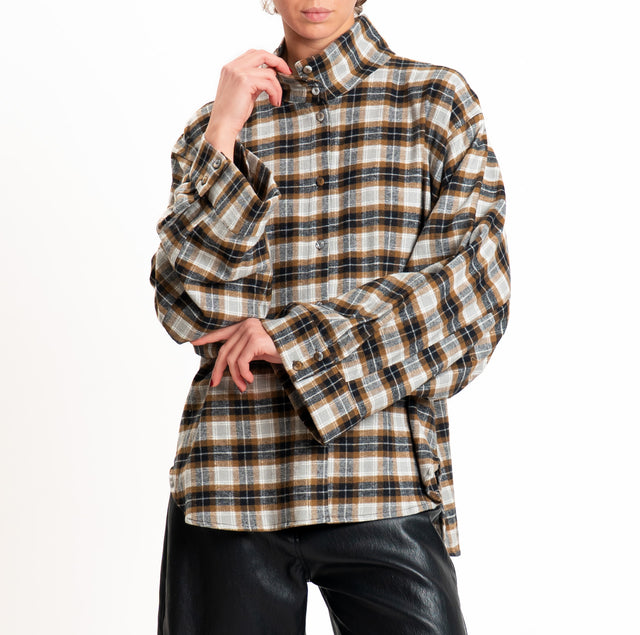 Tensione in-Camicia check manica ampia in flanella - nero/choco/grey