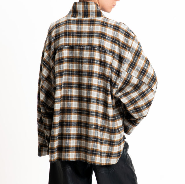 Tensione in-Camicia check manica ampia in flanella - nero/choco/grey