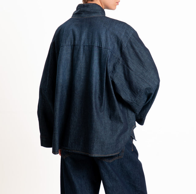 Tensione in-Camicia jeans collo montato - denim scuro