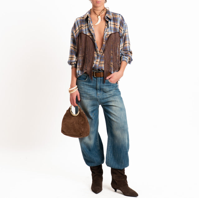 Tensione in-Camicia check con frange - bluette/cuoio/sand