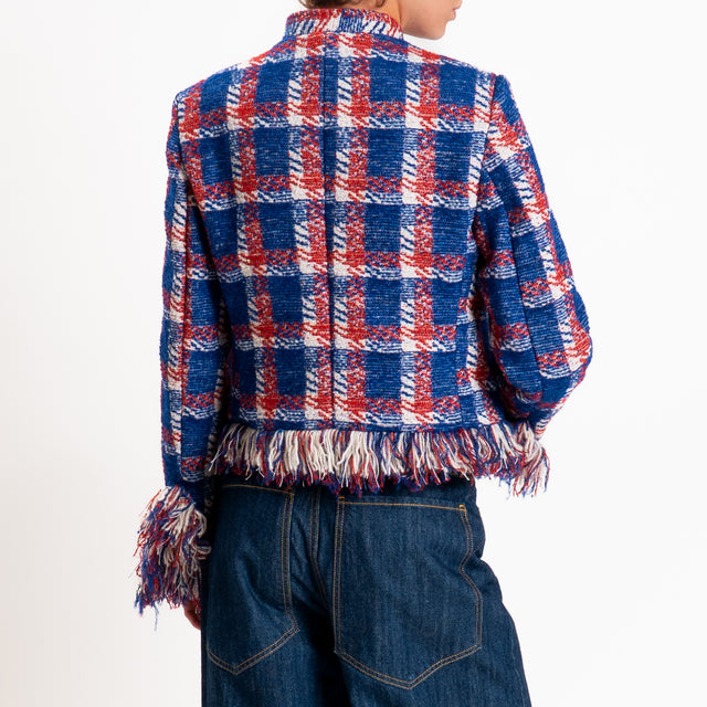 Tensione in-Giacca tweed bordi sfrangiati - royal/rosso/beige