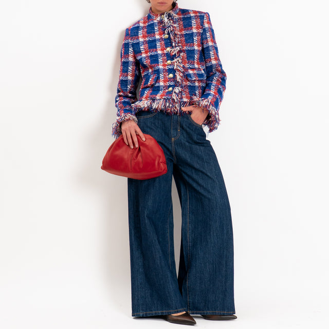 Tensione in-Giacca tweed bordi sfrangiati - royal/rosso/beige