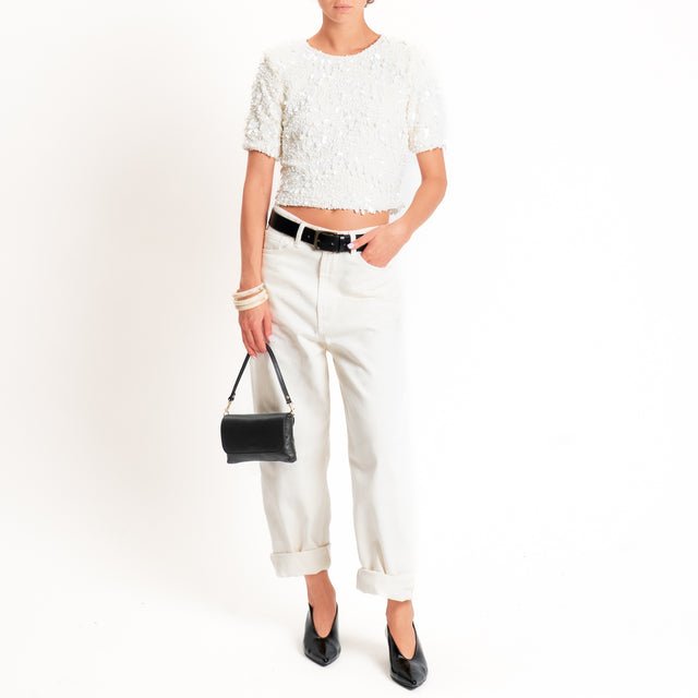 Tensione in-Blusa paillettes bottone dietro - panna