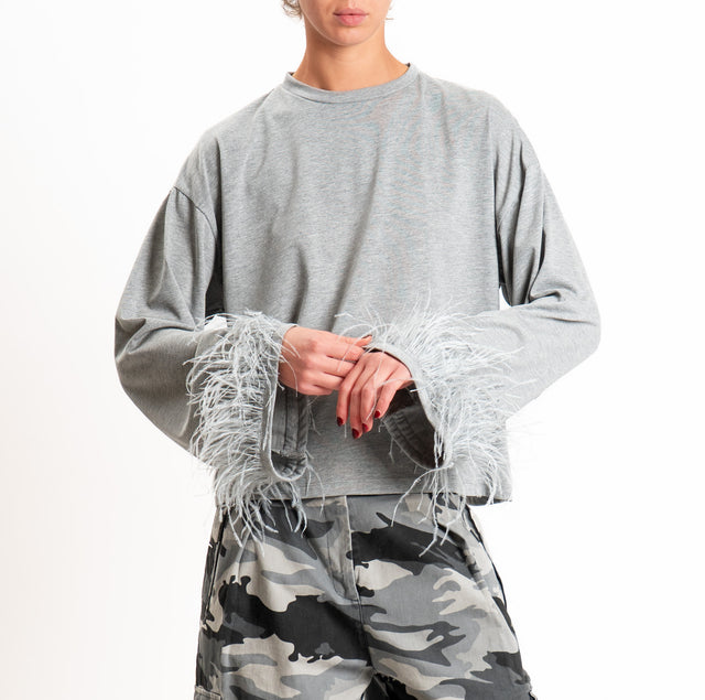 Tensione in-T-shirt manica con piume - grigio melange