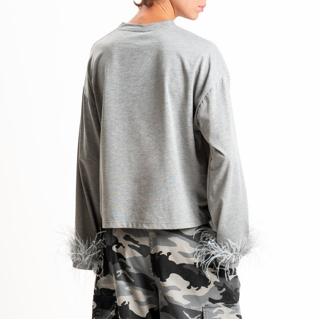Tensione in-T-shirt manica con piume - grigio melange