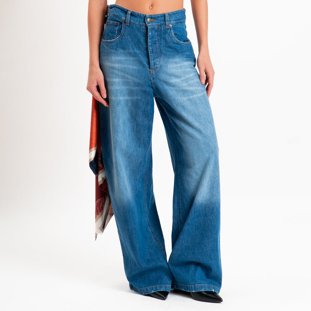 Tensione in-Jeans wide leg con foulard - denim