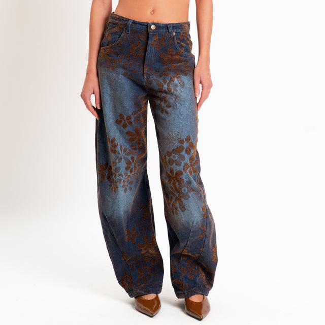 Tensione in-Jeans barrel stampa floreale - denim/moro