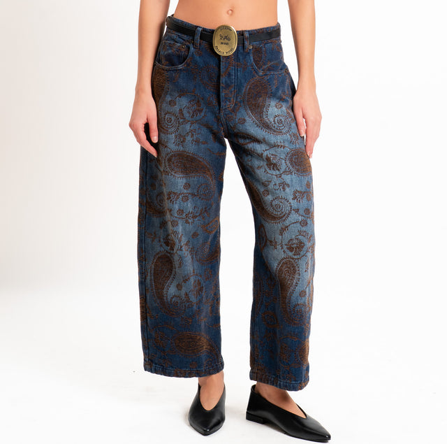 Tensione in-Jeans paisley stampa cashmere con cintura - denim/moro