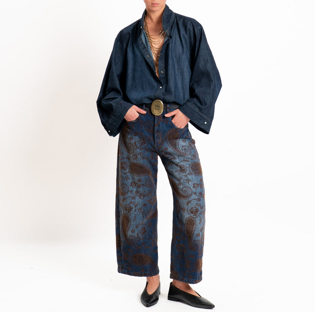 Tensione in-Jeans paisley stampa cashmere con cintura - denim/moro