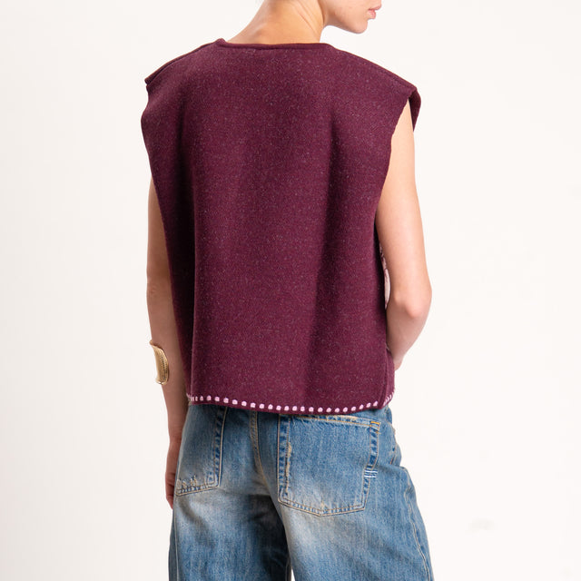 Tensione in-Gilet misto alpaca ricamato - burgundy/rosa