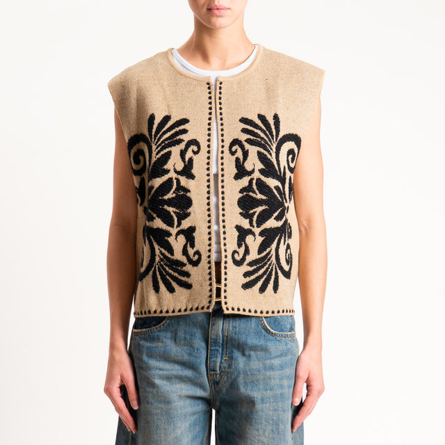 Tensione in-Gilet misto alpaca ricamato - camel/black