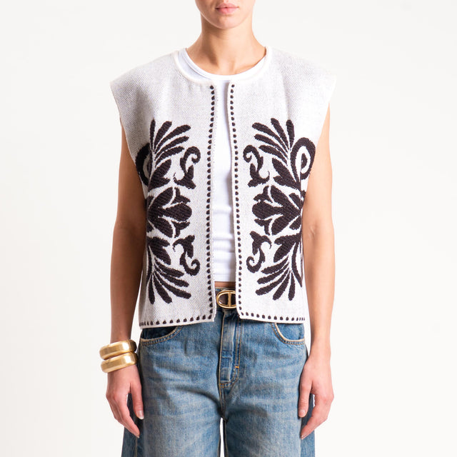 Tensione in-Gilet misto alpaca ricamato - off white/brown