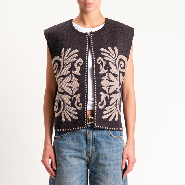 Tensione in-Gilet misto alpaca ricamato - moro/taupe