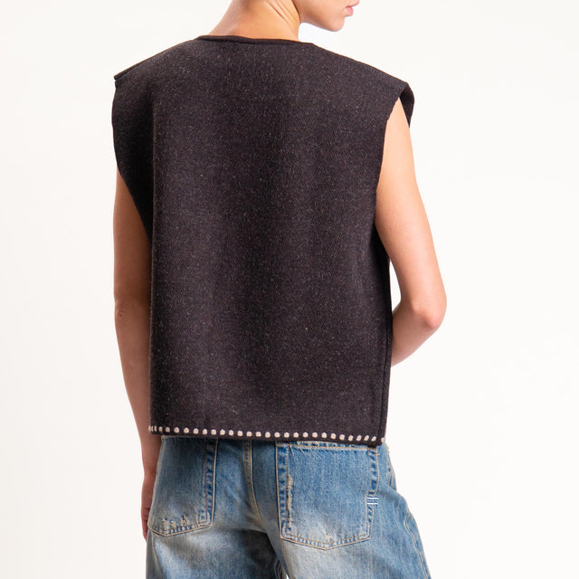 Tensione in-Gilet misto alpaca ricamato - moro/taupe