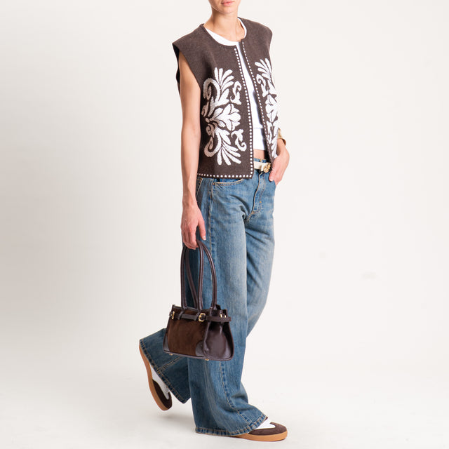Tensione in-Gilet misto alpaca ricamato - moro/latte
