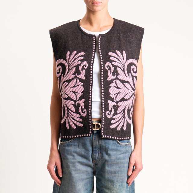 Tensione in-Gilet misto alpaca ricamato - moro/rosa
