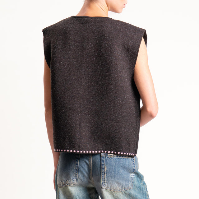 Tensione in-Gilet misto alpaca ricamato - moro/rosa