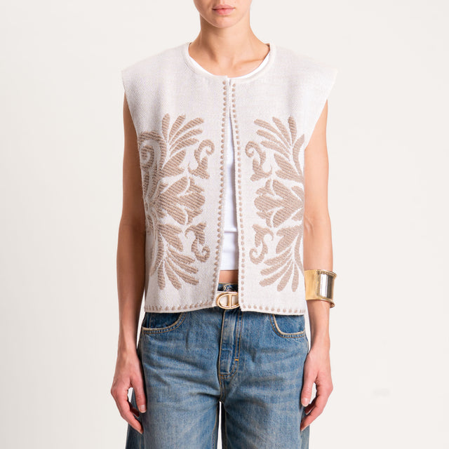 Tensione in-Gilet misto alpaca ricamato - offwhite/beige