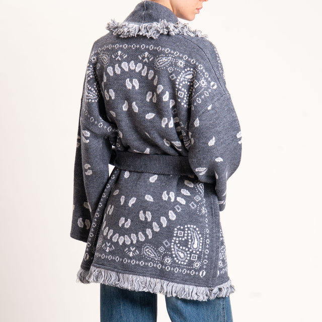 Tensione in-Cardigan misto alpaca fantasia bandana - grigio melange/latte