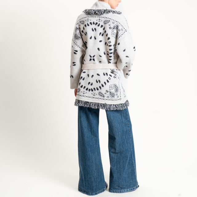 Tensione in-Cardigan misto alpaca fantasia bandana - off white/black