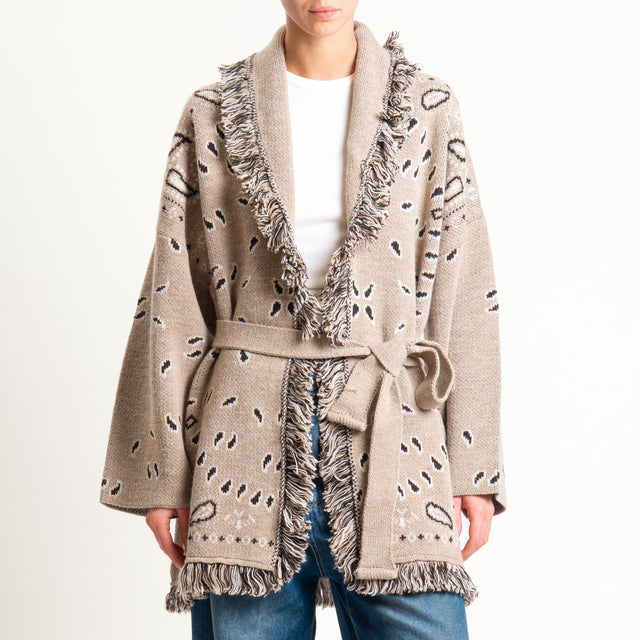 Tensione in-Cardigan misto alpaca fantasia bandana - taupe/nero/latte
