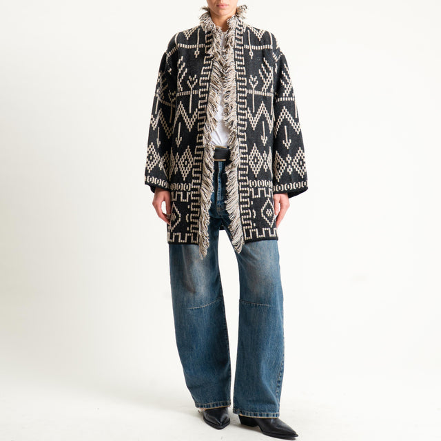 Tensione in-Cardigan jaquard con frange - black/sand/burro