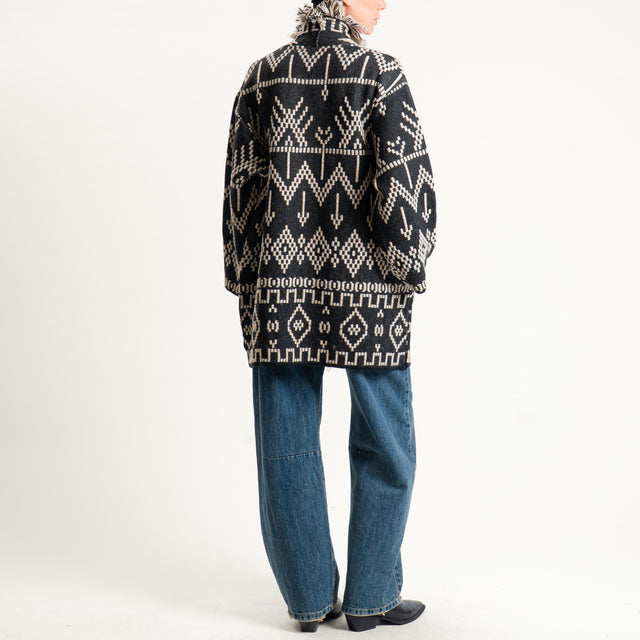 Tensione in-Cardigan jaquard con frange - black/sand/burro