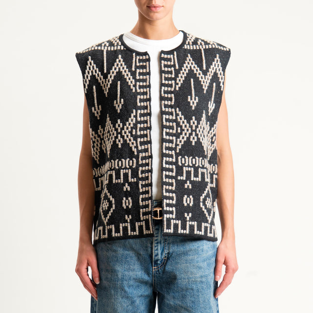 Tensione in- Gilet jacquard - black/sand/burro