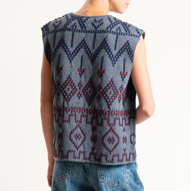 Tensione in- Gilet jacquard - grigio/burgundy/blu
