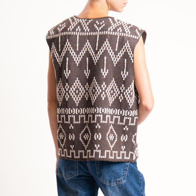 Tensione in- Gilet jacquard - moro/sand/burro