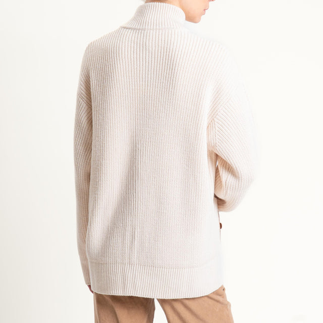 Tensione in-Cardigan costa inglese con zip misto alpaca - offwhite