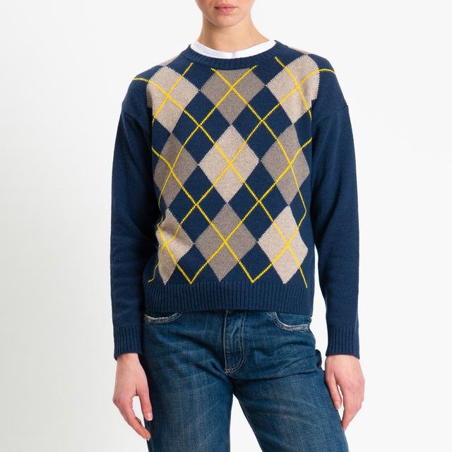 Tensione in-Maglia argyle girocollo misto cashmere - blu/taupe/casha