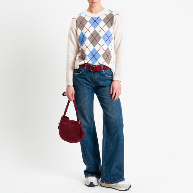 Tensione in-Maglia argyle girocollo misto cashmere - off white/azzurro/taupe