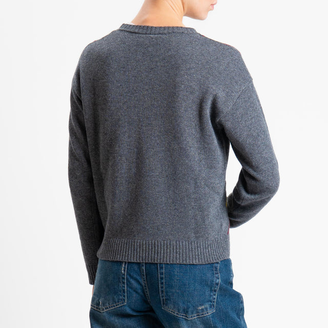 Tensione in-Maglia argyle girocollo misto cashmere - charcoal/giallo/antracite