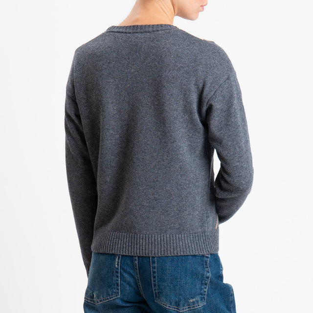 Tensione in-Maglia argyle girocollo misto cashmere - off white/antracite/moro