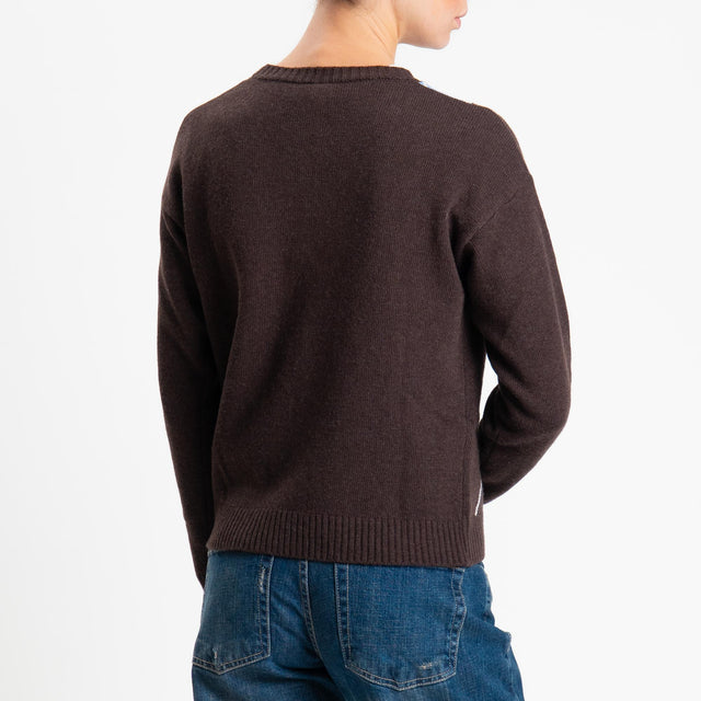 Tensione in-Maglia argyle girocollo misto cashmere - moro/azzurro/rosa