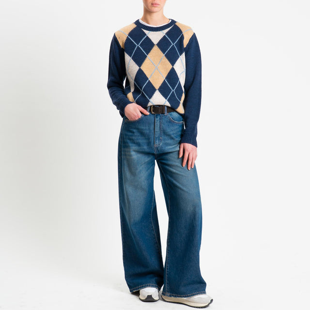 Tensione in-Maglia argyle misto alpaca - blu/beige/casha