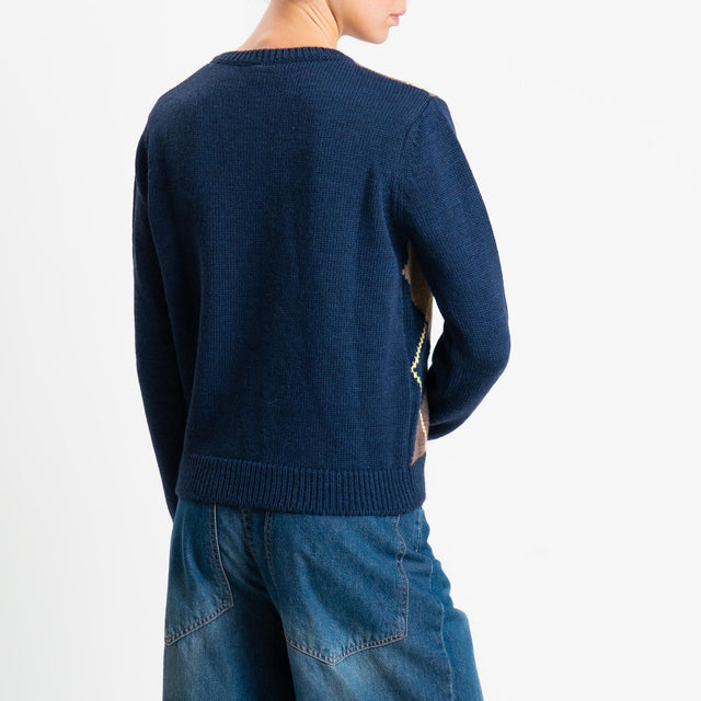 Tensione in-Maglia argyle misto alpaca - blu/taupe/tortora