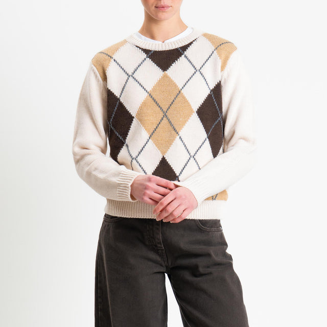Tensione in-Maglia argyle misto alpaca - beige/moro/off white