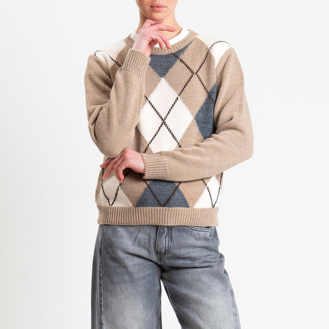 Tensione in-Maglia argyle misto alpaca - taupe/off white/charcoal