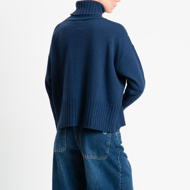 Tensione in-Maglia argyle collo alto misto cashmer - blu/taupe/tortora