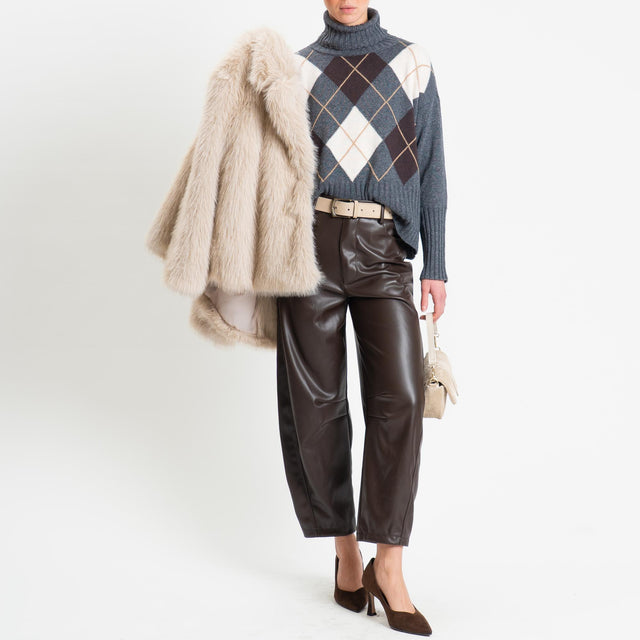 Tensione in-Maglia argyle collo alto misto cashmere - off white/antracite/moro